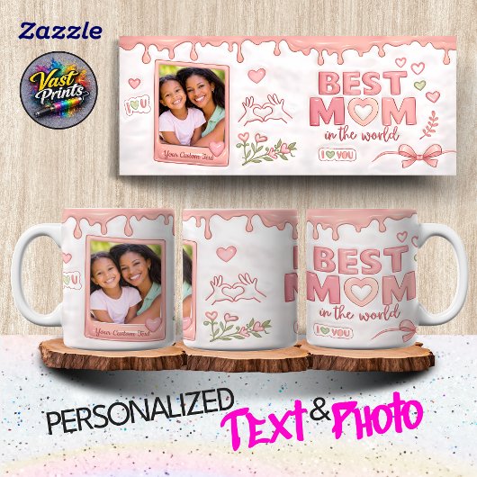 Best Mom in the World Pink Custom Text & Photo Koffiemok