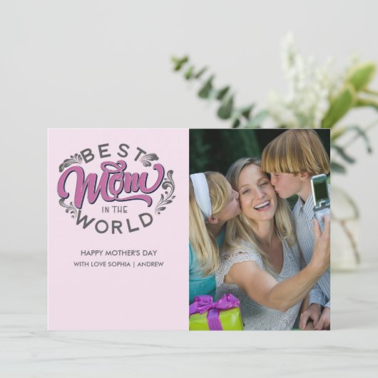 Best Mom in the World Scrip Photo Mom Bedankkaart (Staand voorkant)