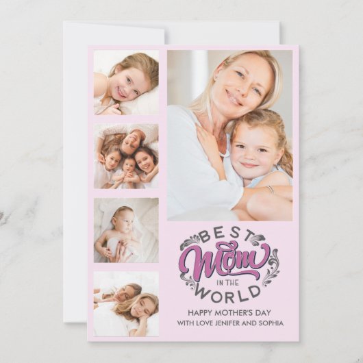 Best Mom In the World Scrip Photos Mom Pink Bedankkaart (Voorkant)