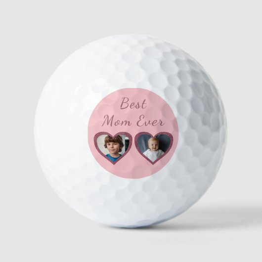 Best Mom Pink Hearts 2 Kinder Custom Photo Collage Golfballen (Voorkant)