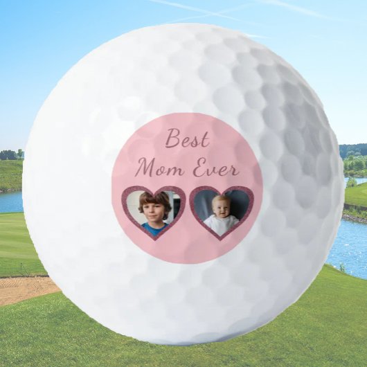 Best Mom Pink Hearts 2 Kinder Custom Photo Collage Golfballen