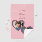 Best Mom Pink Hearts 2 Kinder Custom Photo Collage Golfhanddoek (Insitu)