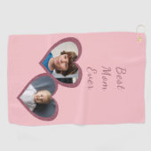 Best Mom Pink Hearts 2 Kinder Custom Photo Collage Golfhanddoek (Horizontaal)