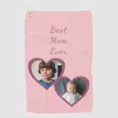 Best Mom Pink Hearts 2 Kinder Custom Photo Collage Golfhanddoek (Voorkant)