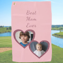 Best Mom Pink Hearts 2 Kinder Custom Photo Collage Golfhanddoek