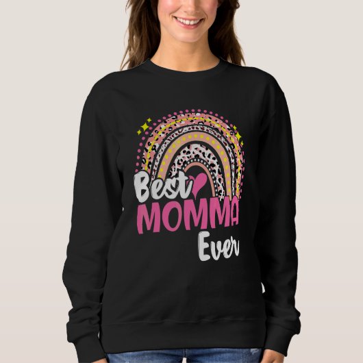 Best Momma Ever Pink Leopard Rainbow Moederdag Trui (Voorkant)