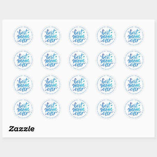 Best Mother Ever Modern Blue White Brush Script Ronde Sticker (Vel)