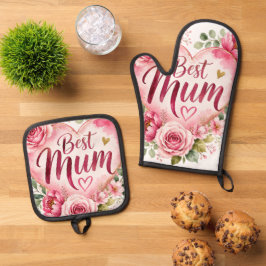 Best Mum Aquarell Blumenherz Design Ovenwant & Pannenlap Set