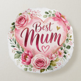Best Mum Aquarell Blumenherz Design Rond Kussen