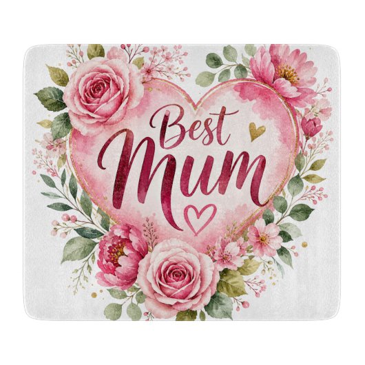Best Mum Aquarell Blumenherz Design Snijplank (Voorkant)