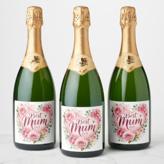 Best Mum Aquarell Blumenherz Design Sparkling Wijnetiket
