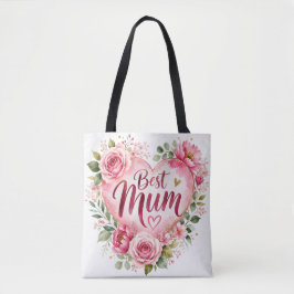 Best Mum Aquarell Blumenherz Design Tote Bag