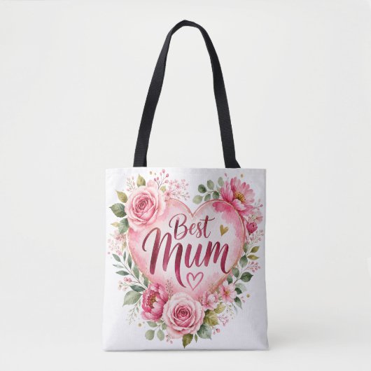 Best Mum Aquarell Blumenherz Design Tote Bag (Voorkant)