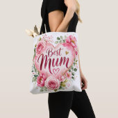 Best Mum Aquarell Blumenherz Design Tote Bag (Dichtbij)