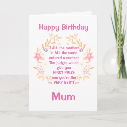 Best Mum Poem Happy Birthday Kaart (Voorkant)
