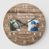 Best Nana and Papa Grandkids 2 Photo Collage Wood Grote Klok (Voorkant)
