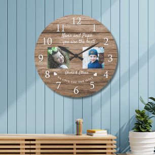 Best Nana and Papa Grandkids 2 Photo Collage Wood Grote Klok