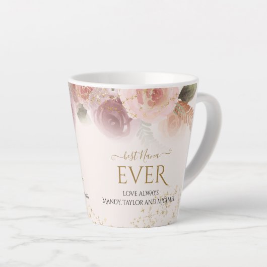 Best Nana Ever Elegant Blush Pink Floral Gold Star Latte Mok (Rechterhoek)