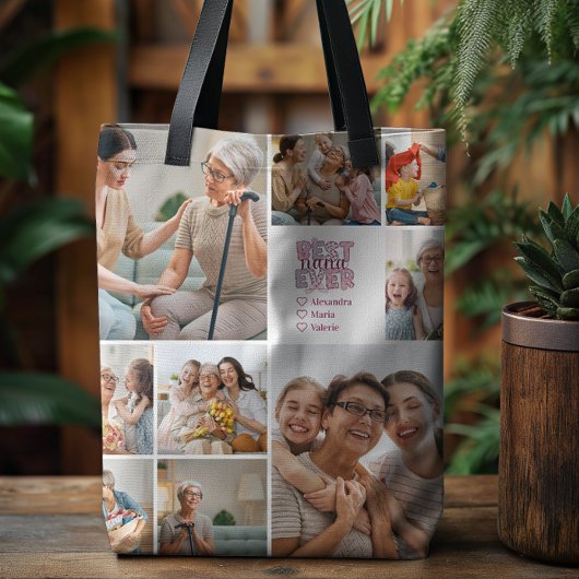 Best Nana Ever Floral 9 Photo Collage Tote Bag