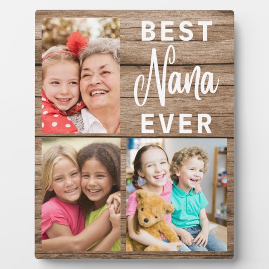 Best Nana Ever Grandkids 3 Afbeelding Collage Wood Fotoplaat (Voorkant)