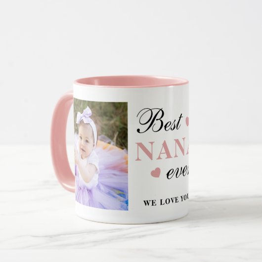 Best Nana Ever We Love You  Grandkids 2 Photo Pink Mok (Voorkant links)