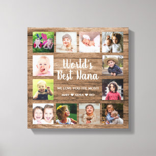 Best Nana Grandchildren 12 Photo Collage Canvas Afdruk