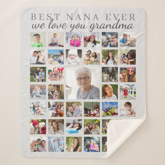 BEST NANA OOIT Grandma Photo Collage Gray Sherpa Deken (Voorkant)
