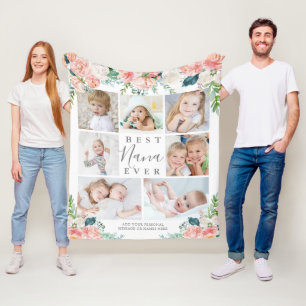 BEST NANA OOIT Roze Floral 7 Foto gepersonaliseerd Fleece Deken
