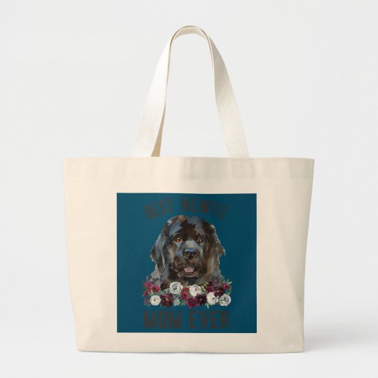 Best Newfie Mam ooit Floral Newfoundland Dog Grote Tote Bag (Voorkant)