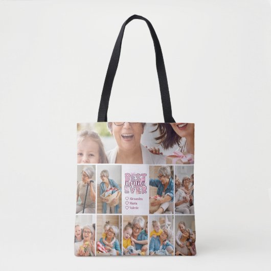 Best Nonna Ever Floral 10 Photo Collage Tote Bag (Voorkant)