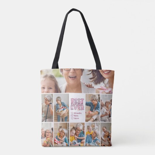 Best Nonna Ever Floral 10 Photo Collage Tote Bag (Achterkant)