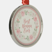 Best Nonna Ever Pink & Green Floral Wreath Metalen Ornament (Rechts)