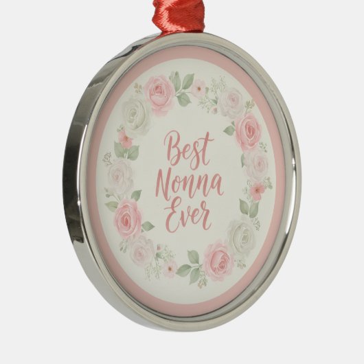 Best Nonna Ever Pink & Green Floral Wreath Metalen Ornament (Rechts)