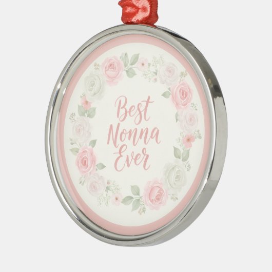 Best Nonna Ever Pink & Green Floral Wreath Metalen Ornament (Links)