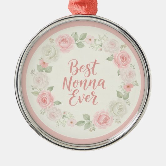 Best Nonna Ever Pink & Green Floral Wreath Metalen Ornament (Voorkant)