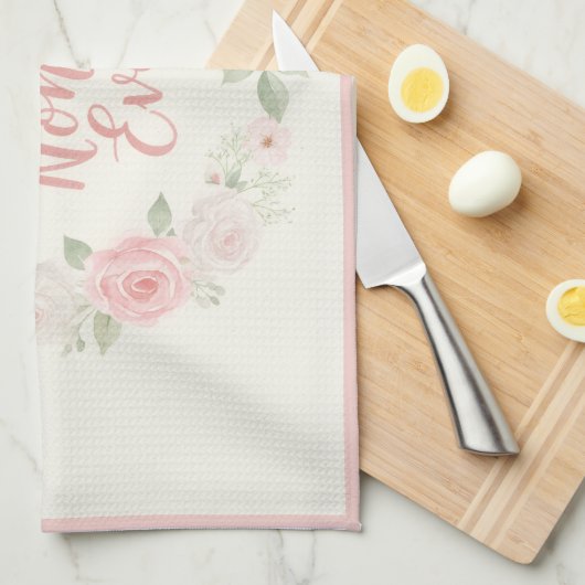 Best Nonna Ever Pink & Green Floral Wreath Theedoek (Quarter Fold)