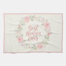 Best Nonna Ever Pink & Green Floral Wreath Theedoek