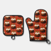 Best of Christmas pudding pattern oven mitt and po Ovenwant & Pannenlap Set (Voorkant)