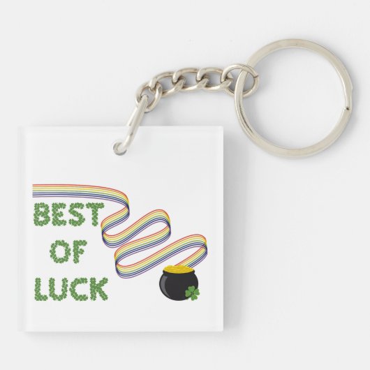 Best of Luck Greeting with Clovers and Rainbow Sleutelhanger (Achterkant)