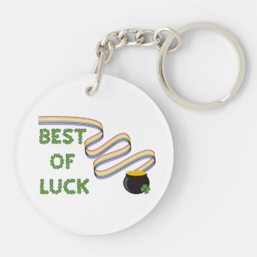 Best of Luck Greeting with Clovers and Rainbow Sleutelhanger (Achterkant)