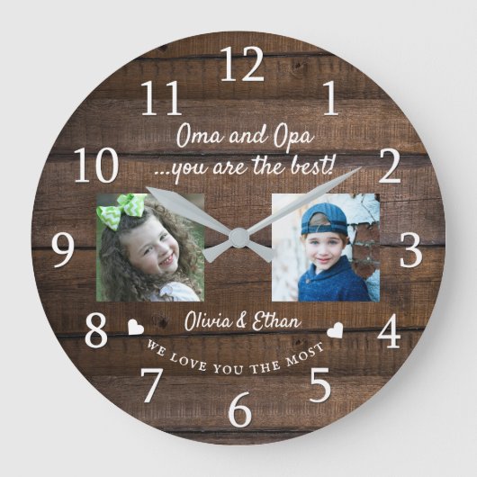 Best Oma and Opa Grandchildren Photo Collage Wood Grote Klok (Voorkant)