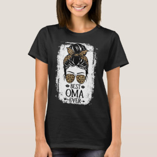 Best Oma Ever Women Messy Bun Leopard Decor Grandm T-shirt
