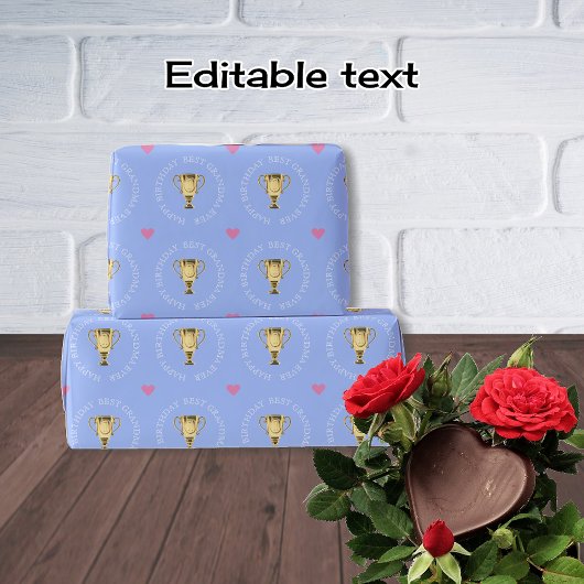 Best oma trophy aangepaste tekst blauwe verjaardag cadeaupapier