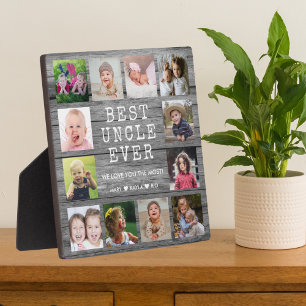 Best oom Ever 12 Foto Collage Gray Wood Fotoplaat