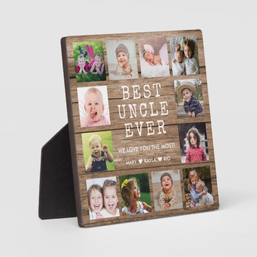 Best oom Ever 12 Foto Collage Rustic Wood Fotoplaat (Voorkant)