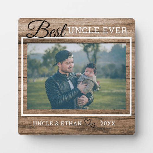 Best oom Ever Custom Photo Rustic Brown Wood Fotoplaat (Voorkant)