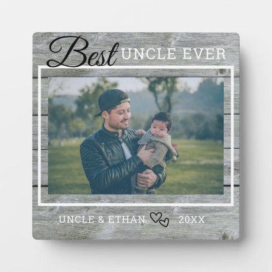 Best oom Ever Custom Photo Rustic Grey Wood Fotoplaat (Voorkant)