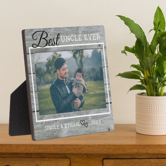 Best oom Ever Custom Photo Rustic Grey Wood Fotoplaat