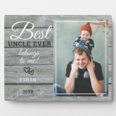 Best oom Ever Gift Photo Rustic Grey Wood Fotoplaat (Voorkant)
