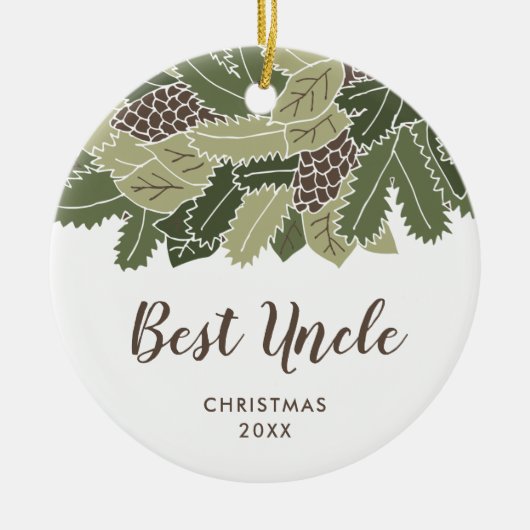 Best oom Ever Persoonlijk Pinecones Greenery Keramisch Ornament (Voorkant)